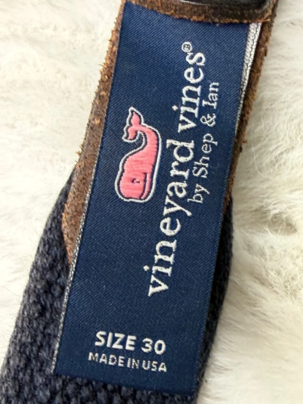 Vineyard Vines Brown Leather American Flag Web Belt Kids 30 Made USA Brass Buckl